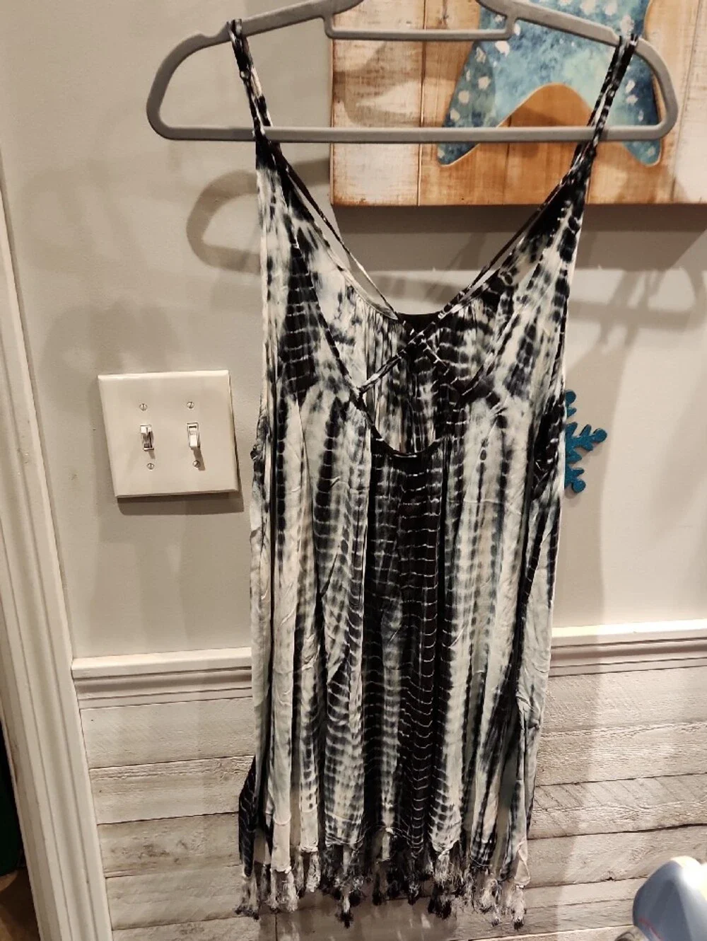 Swimsuits For All Black & White Tie-Dye Spaghetti Strap Mini Dress